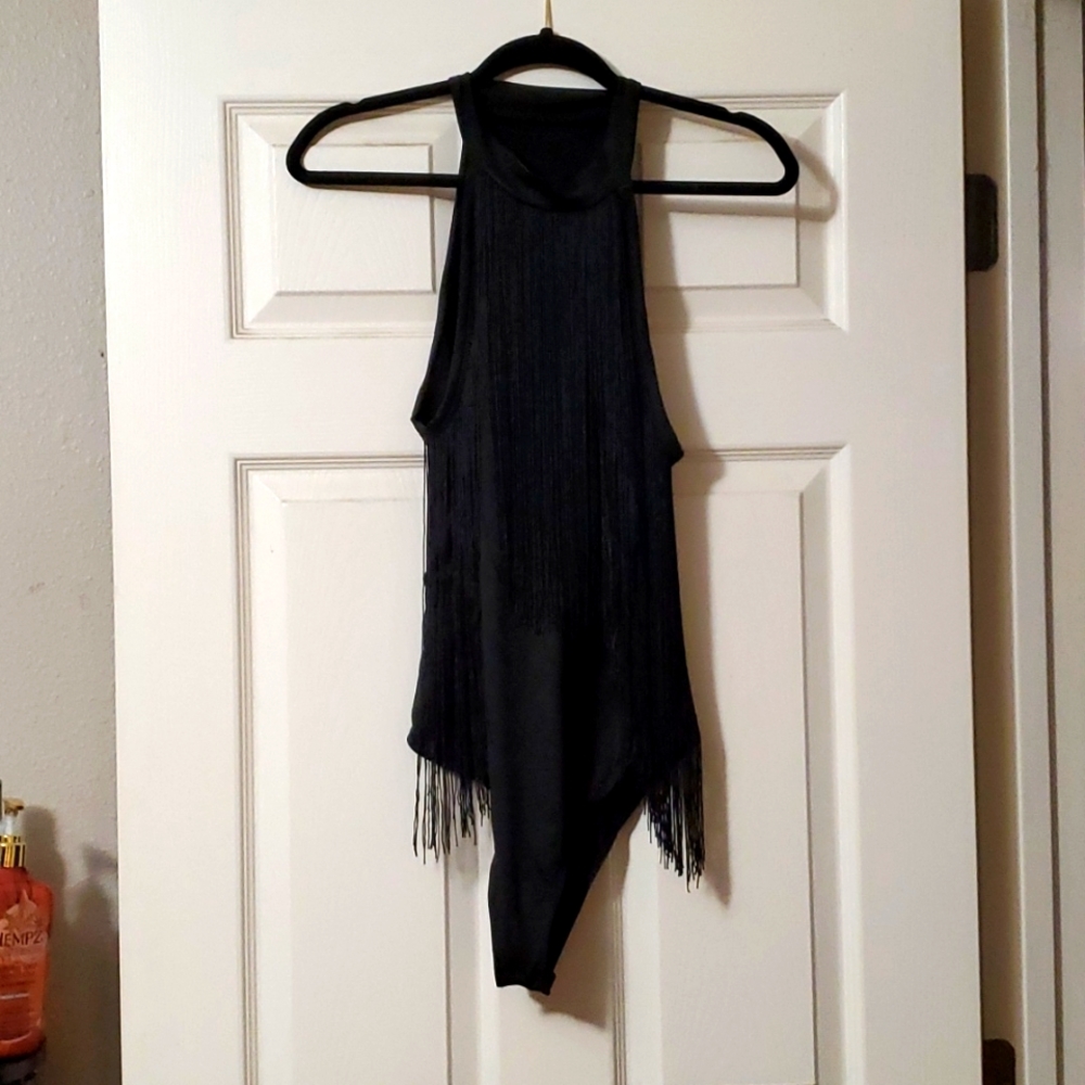 Black fringe bodysuit